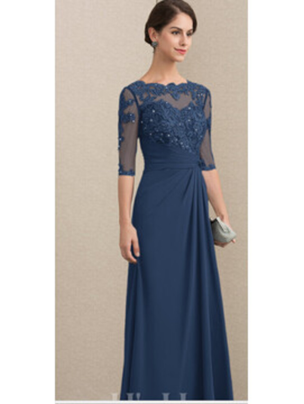 JJ’s House US2 NEW Mother Of The Bride Dress Blue Stormy Long Lace Half Slv $399